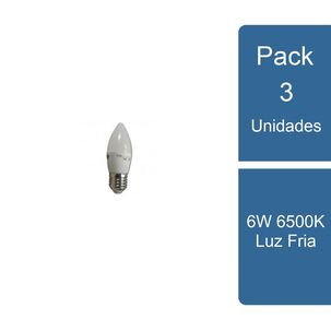 Pack 3 Ampolleta Led Vela E27 6w 6500k Luz Fria